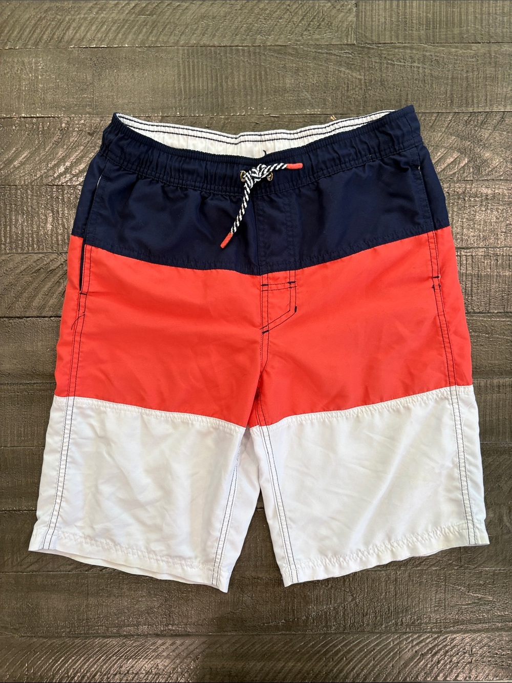 Cat & Jack Boys Navy, Red, and White Colorblock Swim Trunks Size XL 16